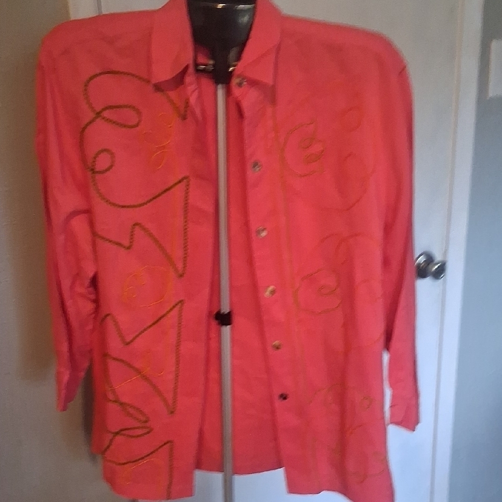 Vintage Times 7 Todd Oldham Pink Embroidered Button Up Shirt L/XL - Picture 3 of 5